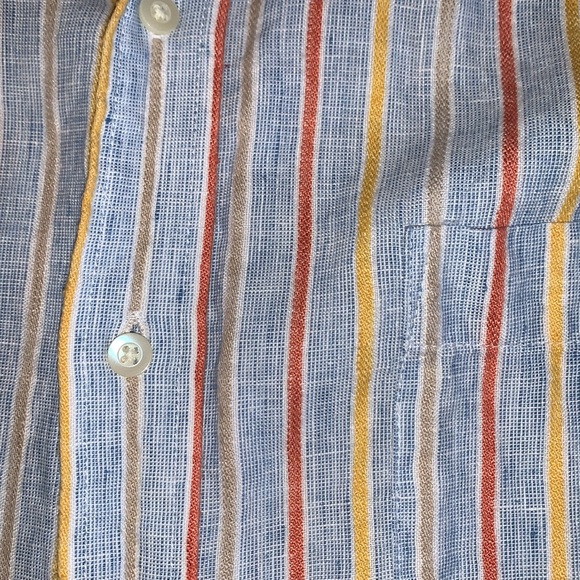 W.H. Belk Striped Linen Button Down Shirt - XL; Blue, Orange, Yellow, Tan - Picture 3 of 4